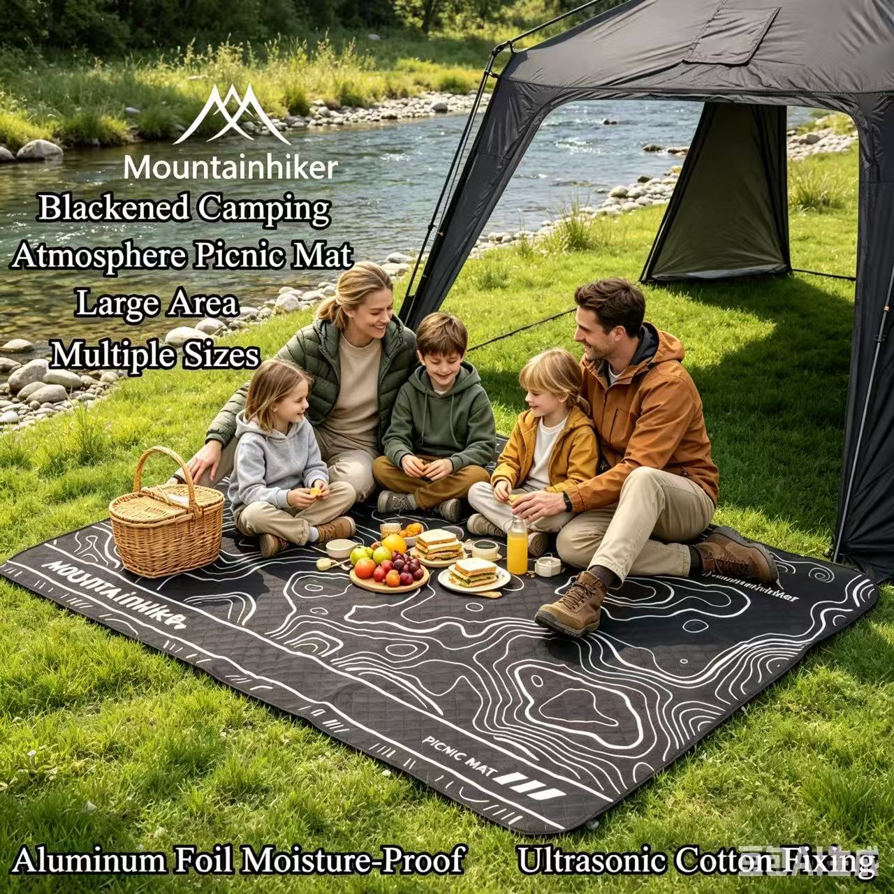 Outdoor Camping Mats Large - Tappetino da picnic nero MOUNTAINHIKER, extra
