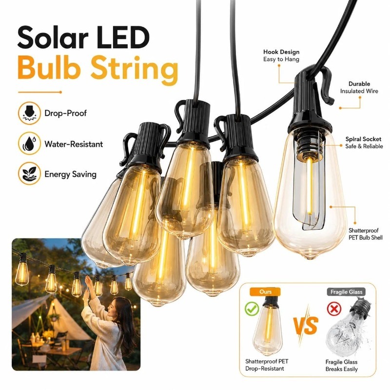 Outdoor Camping Lights String - Luci a stringa solari a LED